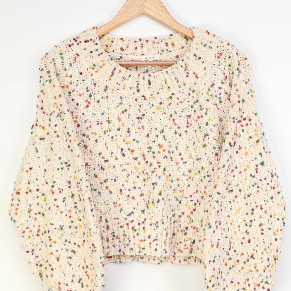 Lulus Sweetest Treat Cream Multi Confetti Chenille Knit Sweater Size S/Small